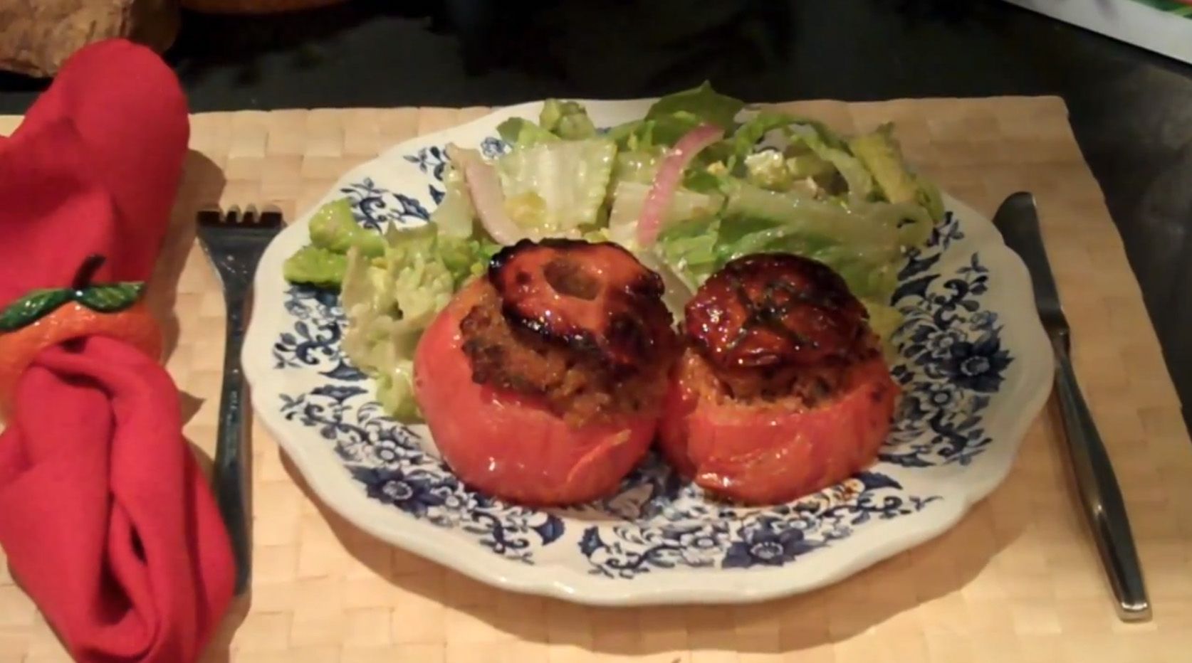 How to Baked "Stuffed Lean Ground Pork Tomatoes"