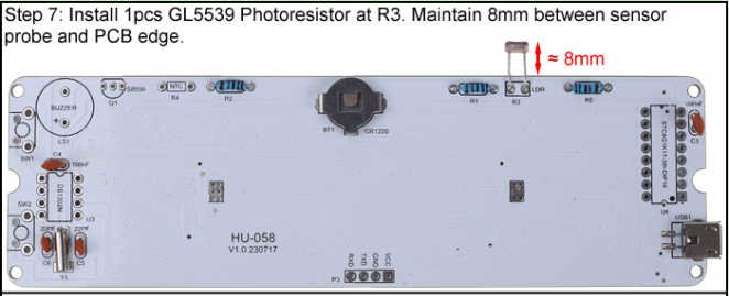 Install 1pcs GL5539 Photoresistor at R3