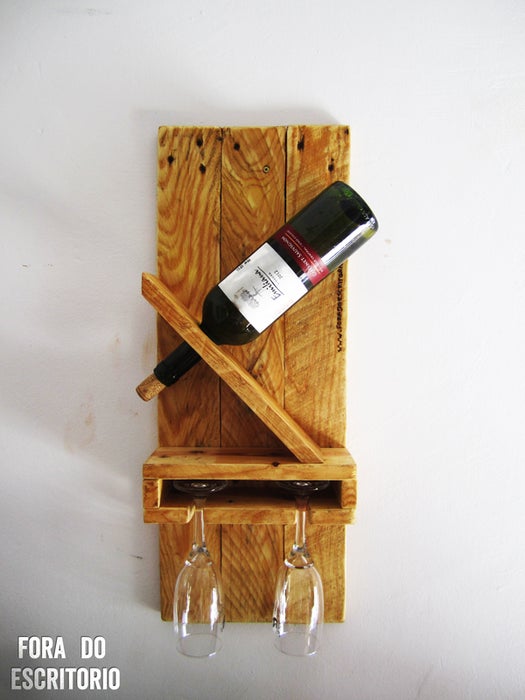 Wine Rack for a Bottle and 2 Cups Out of Pallet - Image 1