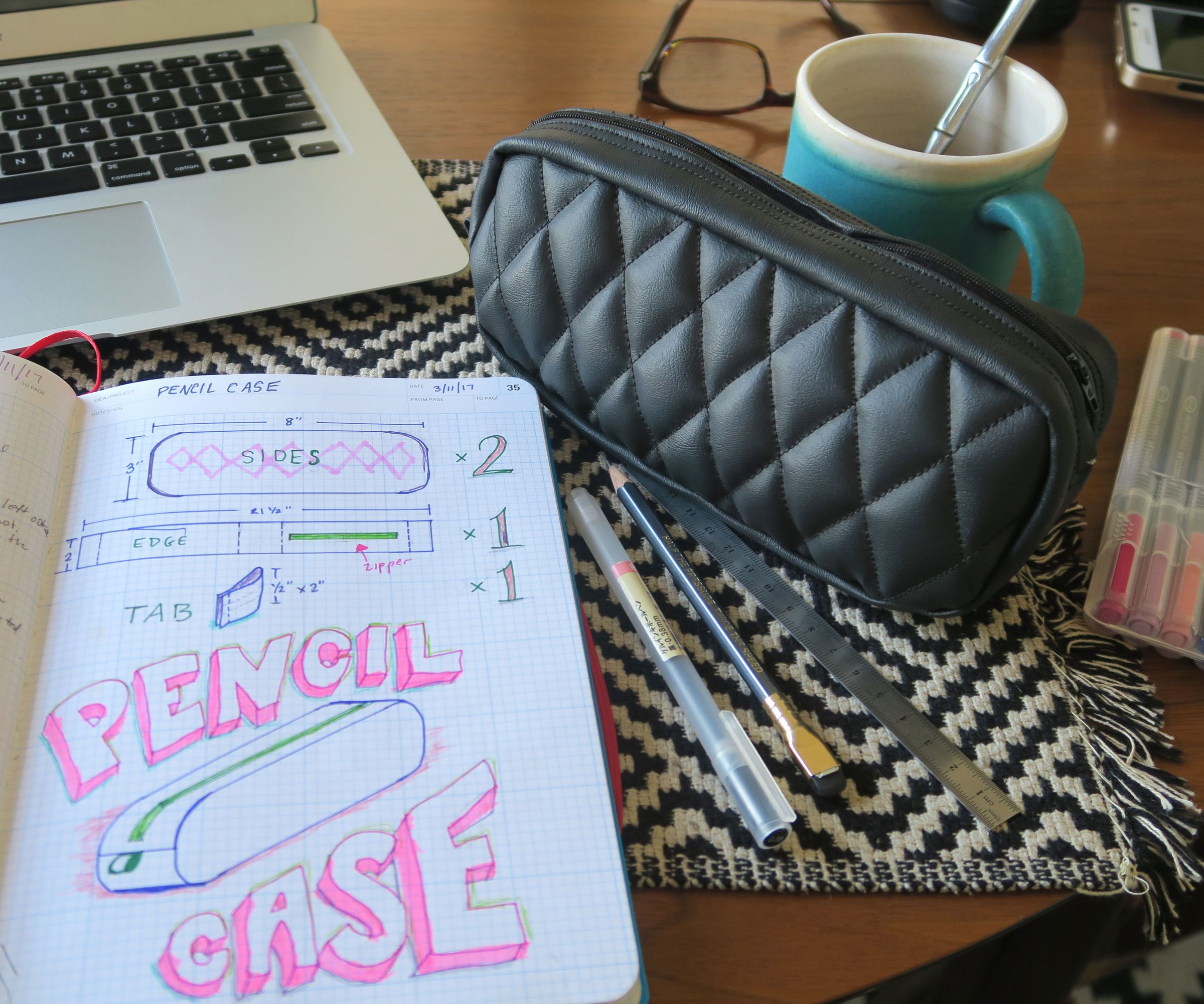Quilted Vinyl Pencil Case