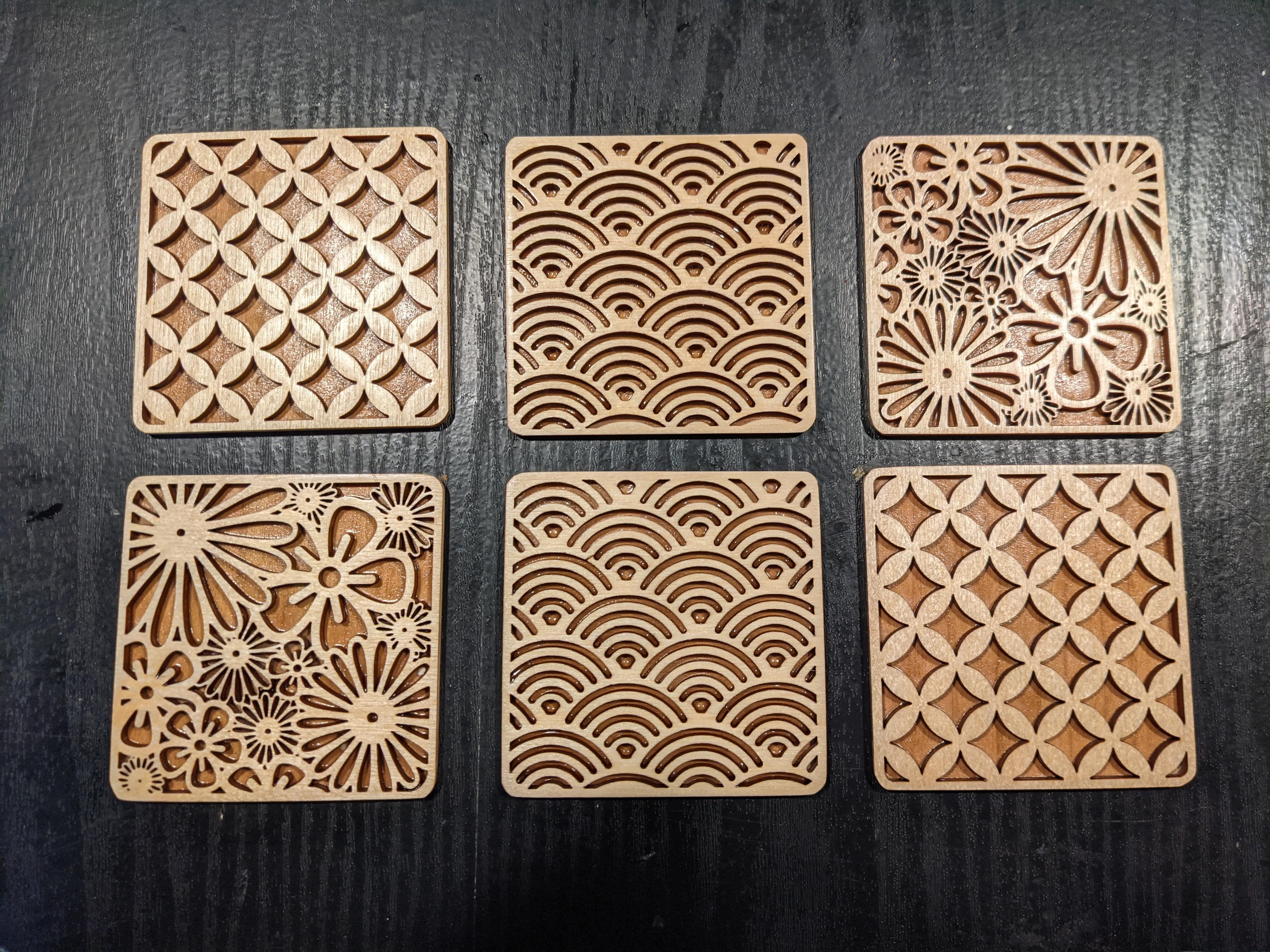 Japanese Style Laser Cut Wood Coasters 6 Steps Instructables