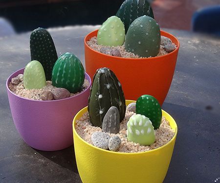 Painted Pebble Cacti for Deck or Patio