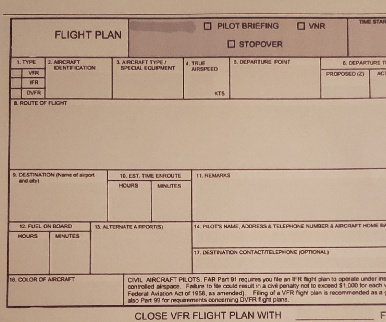 Filing a VFR Flight Plan