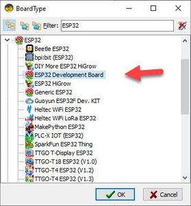 Sender ESP32: Start Visuino, and Select the ESP Board Type