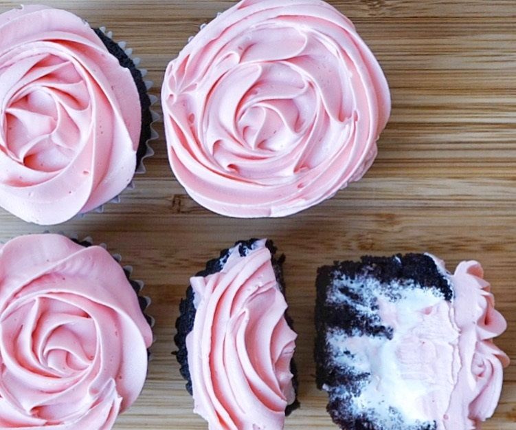 Marshmallow Stuffed Cupcakes With Rosette Buttercream
