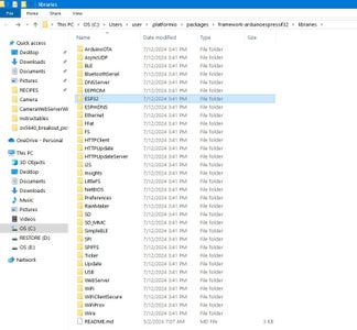 Use the Platformio Library Manager to Include the Espressif Camera Library Example Files