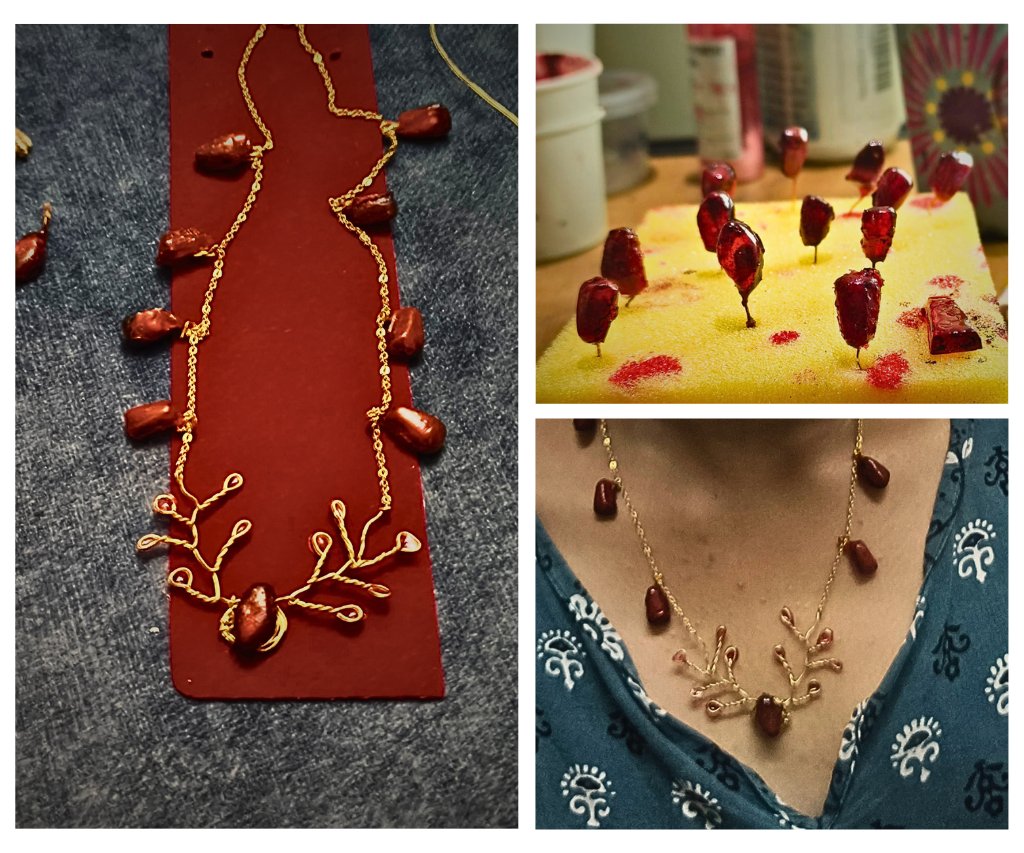 DIY Pomegranate-Inspired Resin Necklace With Handmade Beads