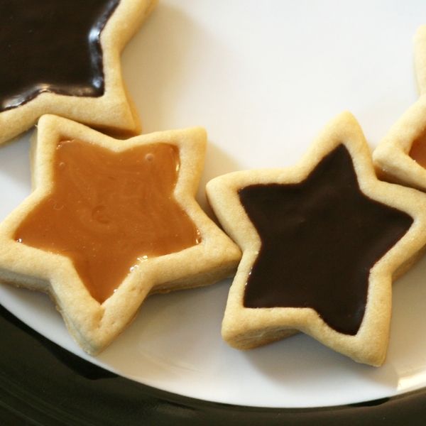 Shortbread Cookies With Lavender Salted Caramel and Chocolate Ganache Fillings