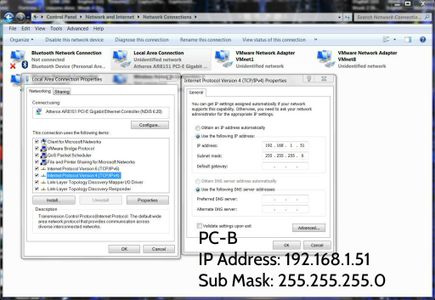Setting Static IP Addresses for PCs A/B