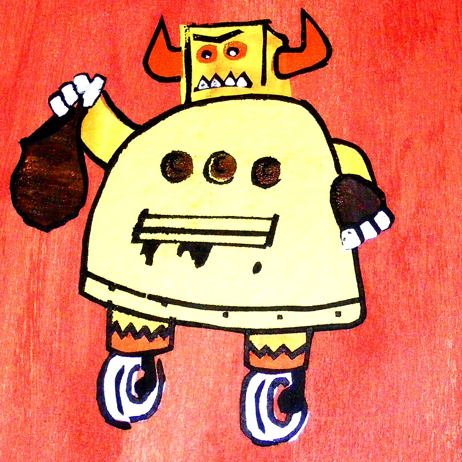 Screen Print Low Fi Haloween Trick or Treating Robot Onto a T-shirt , Canvas or Something