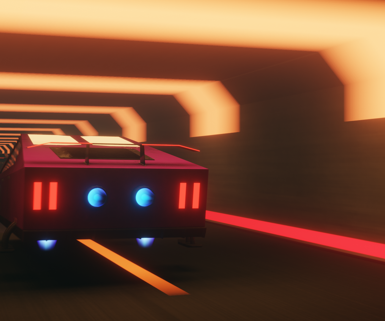 Flying Truck Showdown in the Neon Tunnel