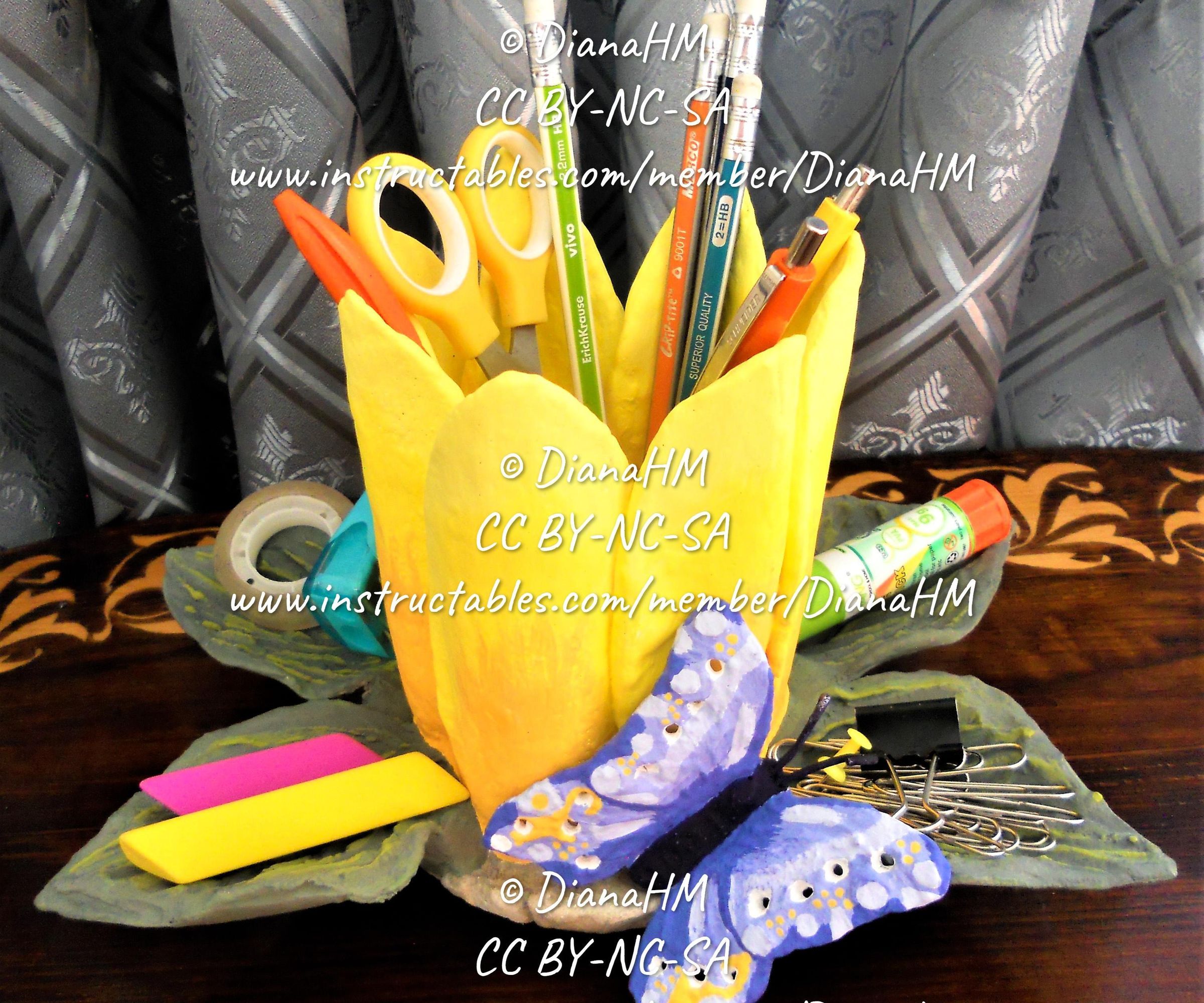 Flower Pen Stand With Butterfly From Concrete