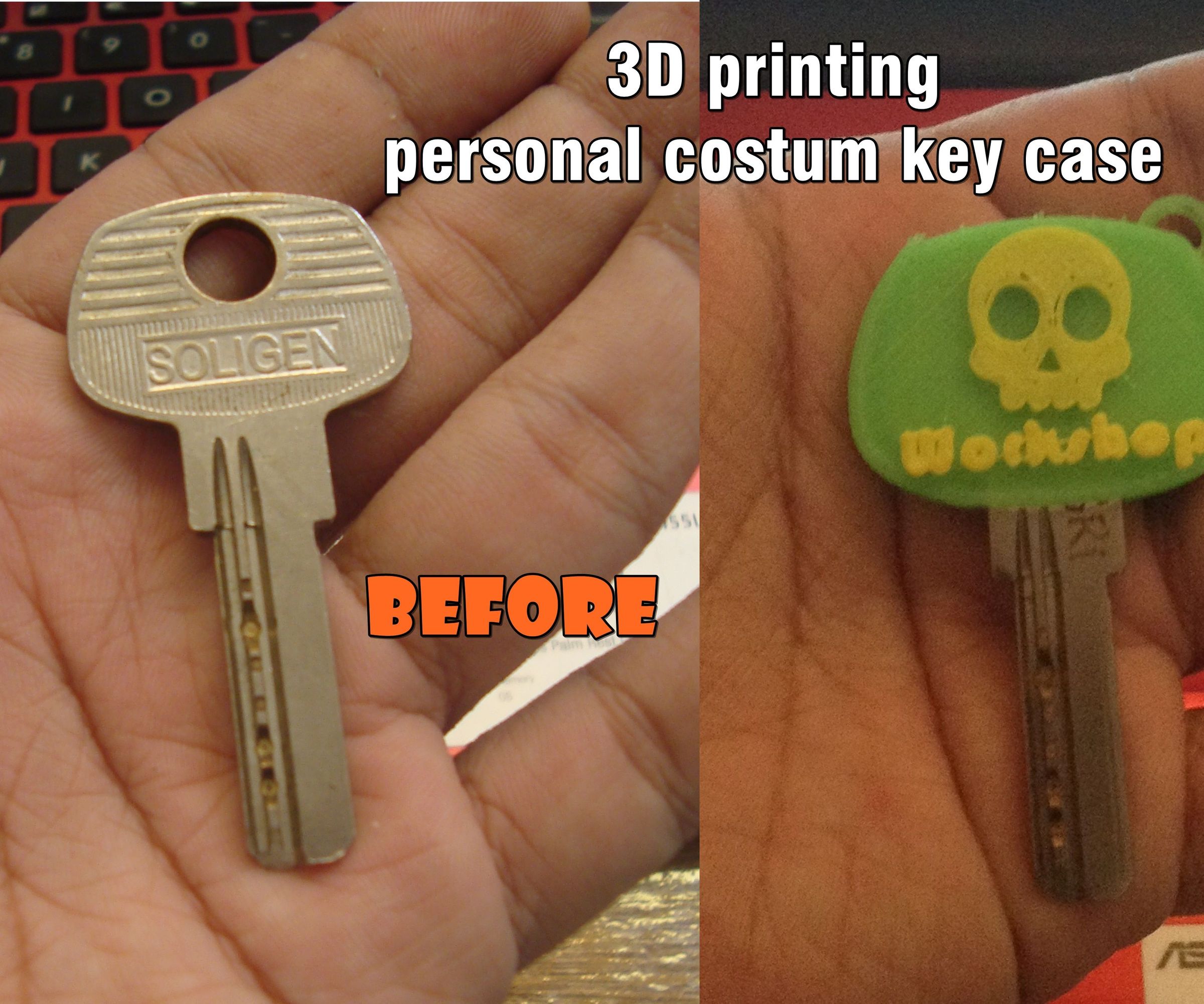 3d Printing Personal Costume Key Case, New Metode How to Add Object Inside 3d Printing in Solid Not Modular