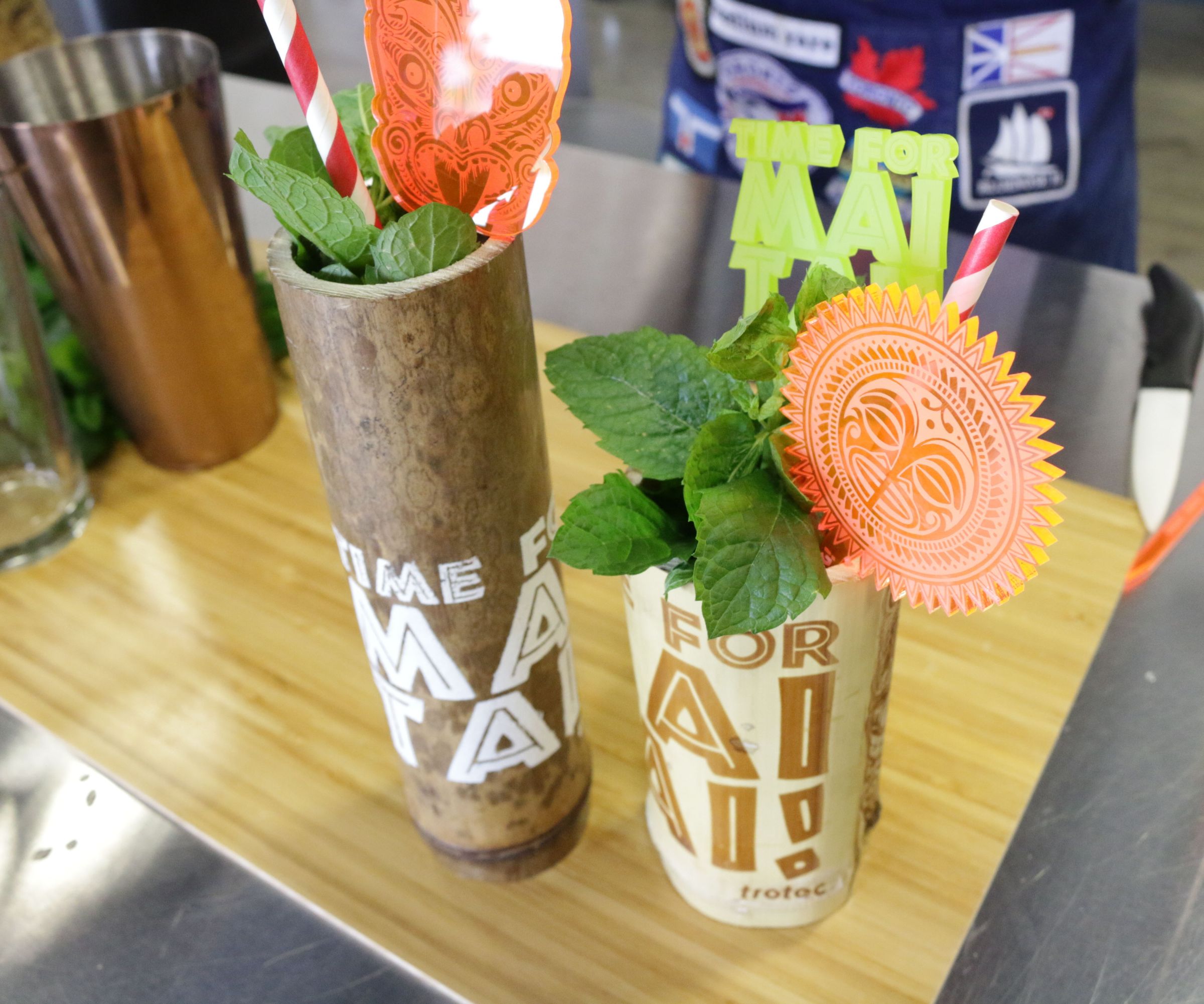 Engraved Bamboo Tiki Cups and Swizzle Sticks
