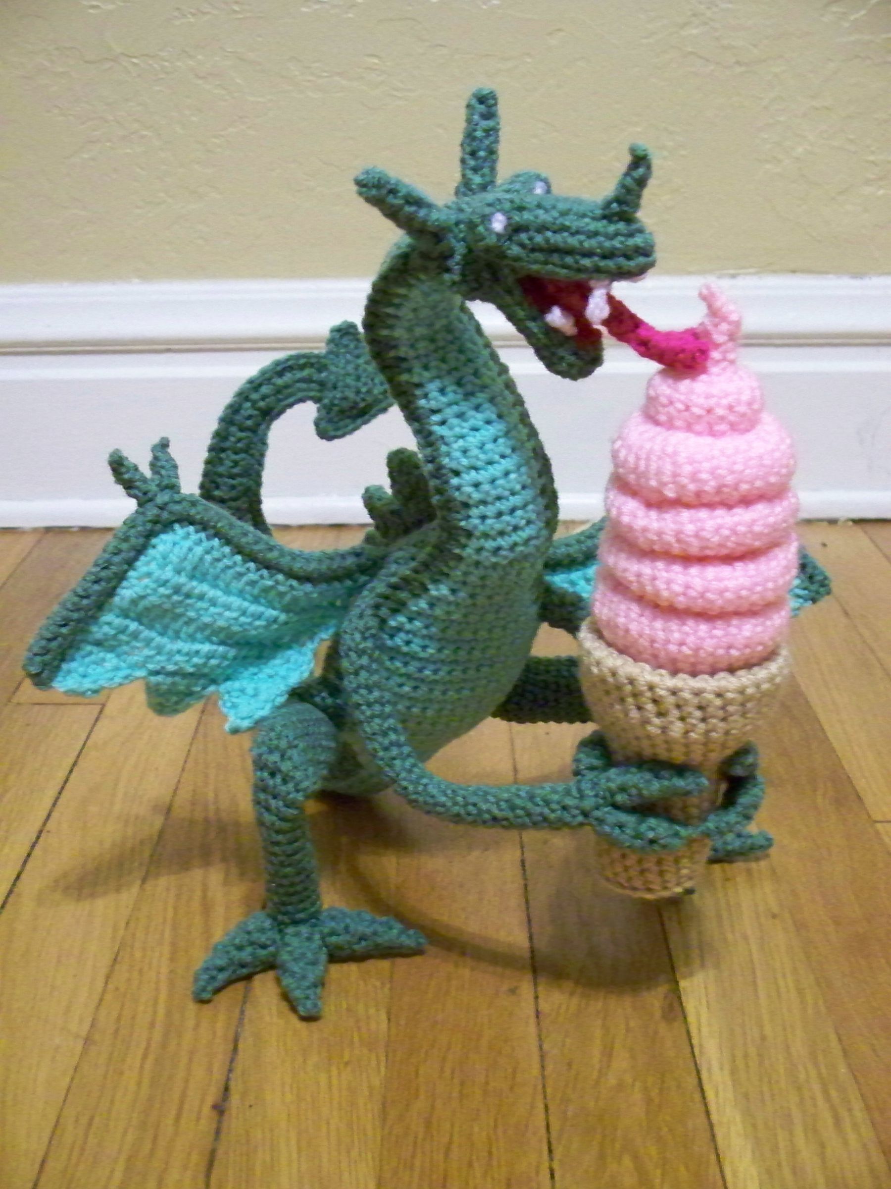 Crocheted Dragon Eating Ice Cream