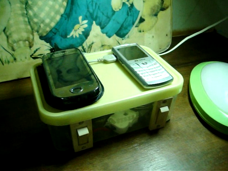 Mini Cellphone Charging Station Using Recycled Ice-cream Box or Any Box & Recycled Electrical Parts.