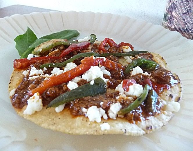 Chorizo, Goat Cheese and Poblano Tostadas