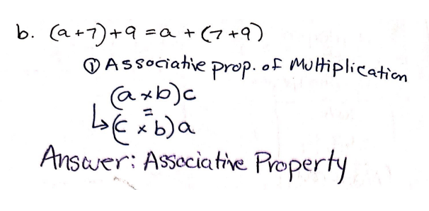 Properties: (a+7)+9=a(7+9)