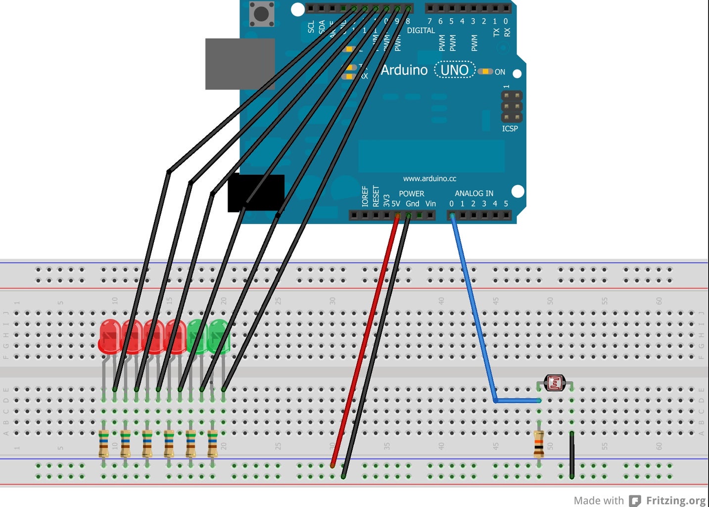 Arduino Light Sensitive Bar Graph : 5 Steps - Instructables