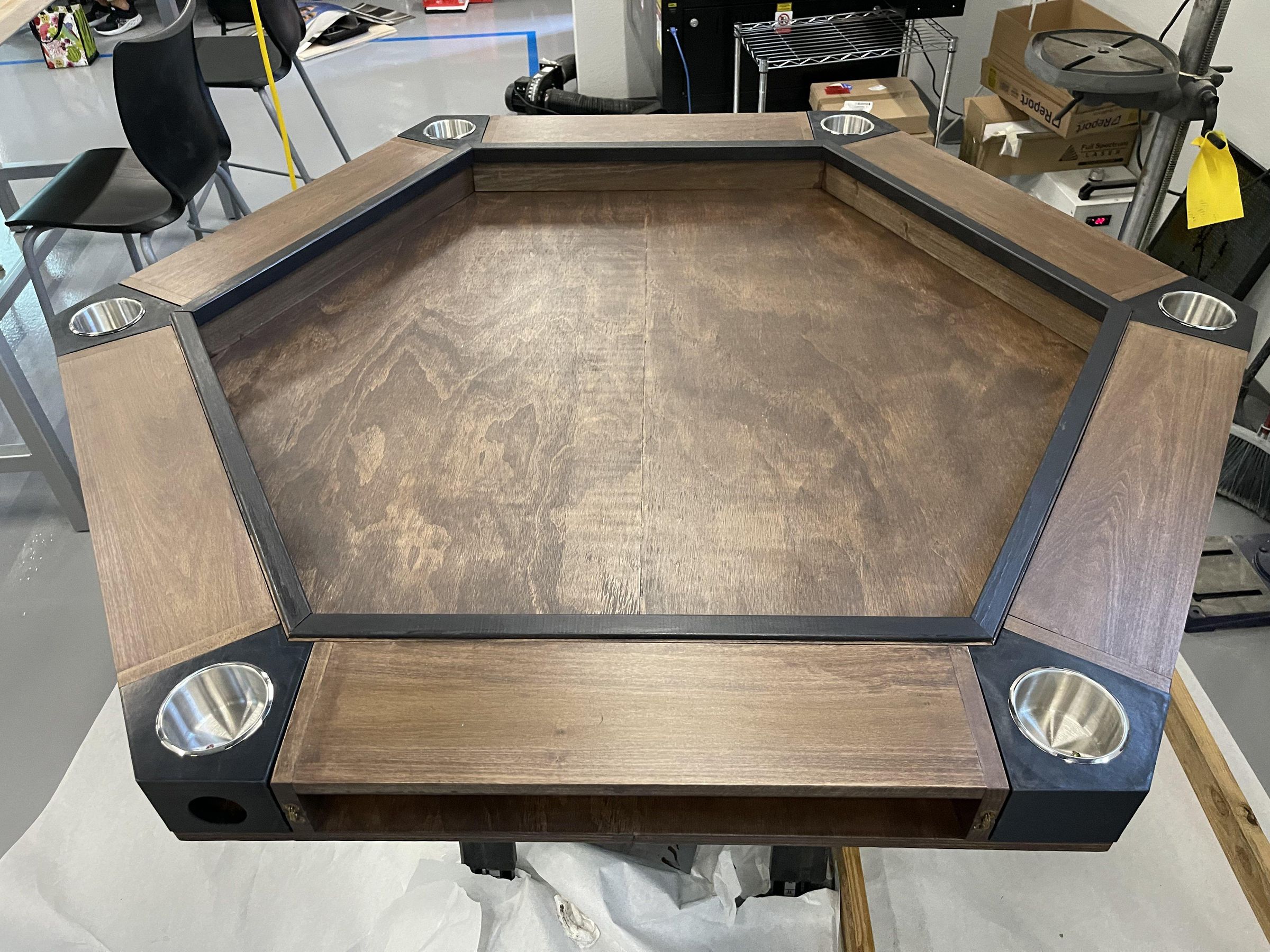 Hexagonal Board Game Table W/ Speakers and FlipOut Desks 14 Steps