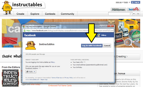 Log in Using Facebook