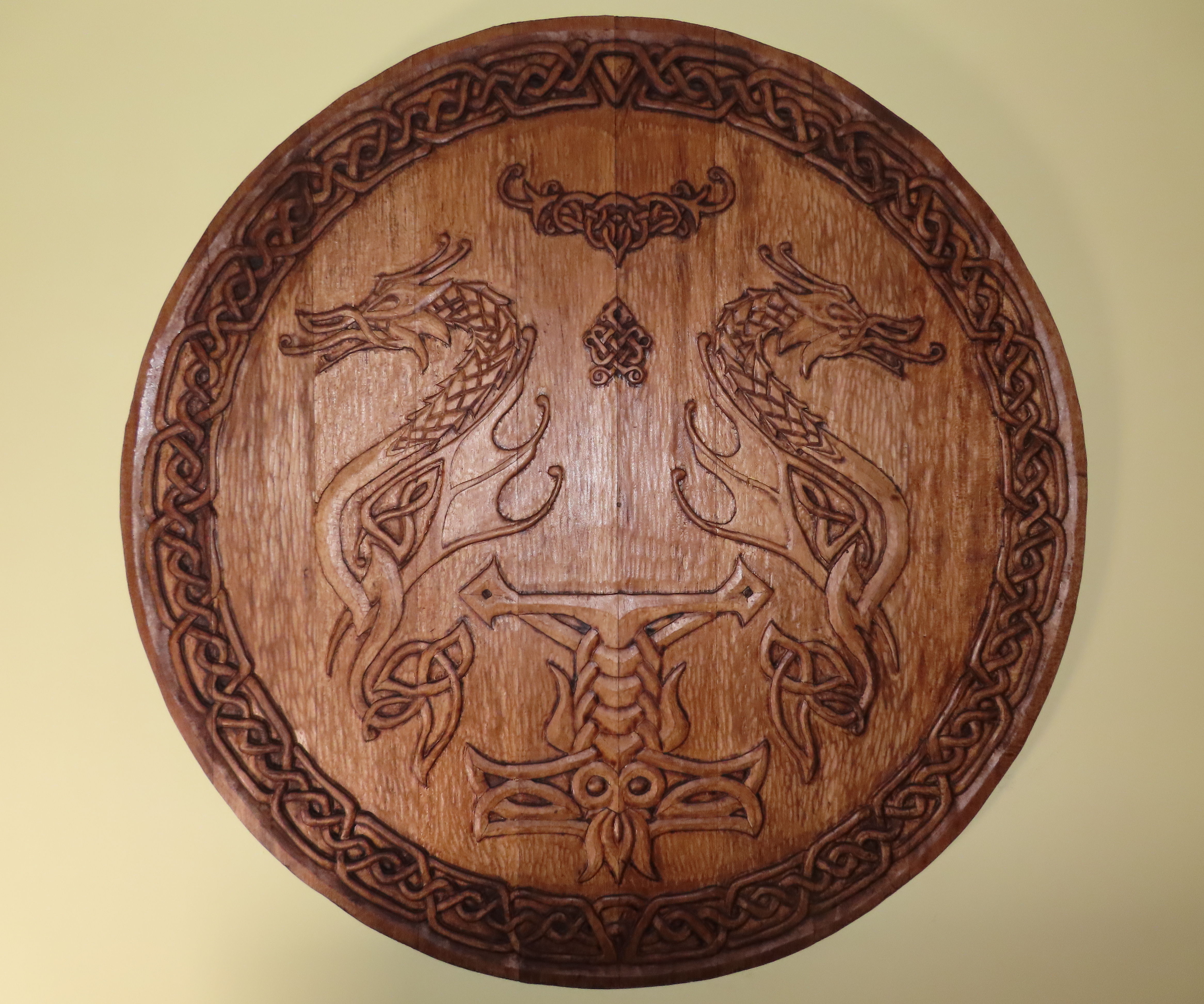 Huge Hand-Carved Celtic Wooden Shield. 1000mm In Diameter!