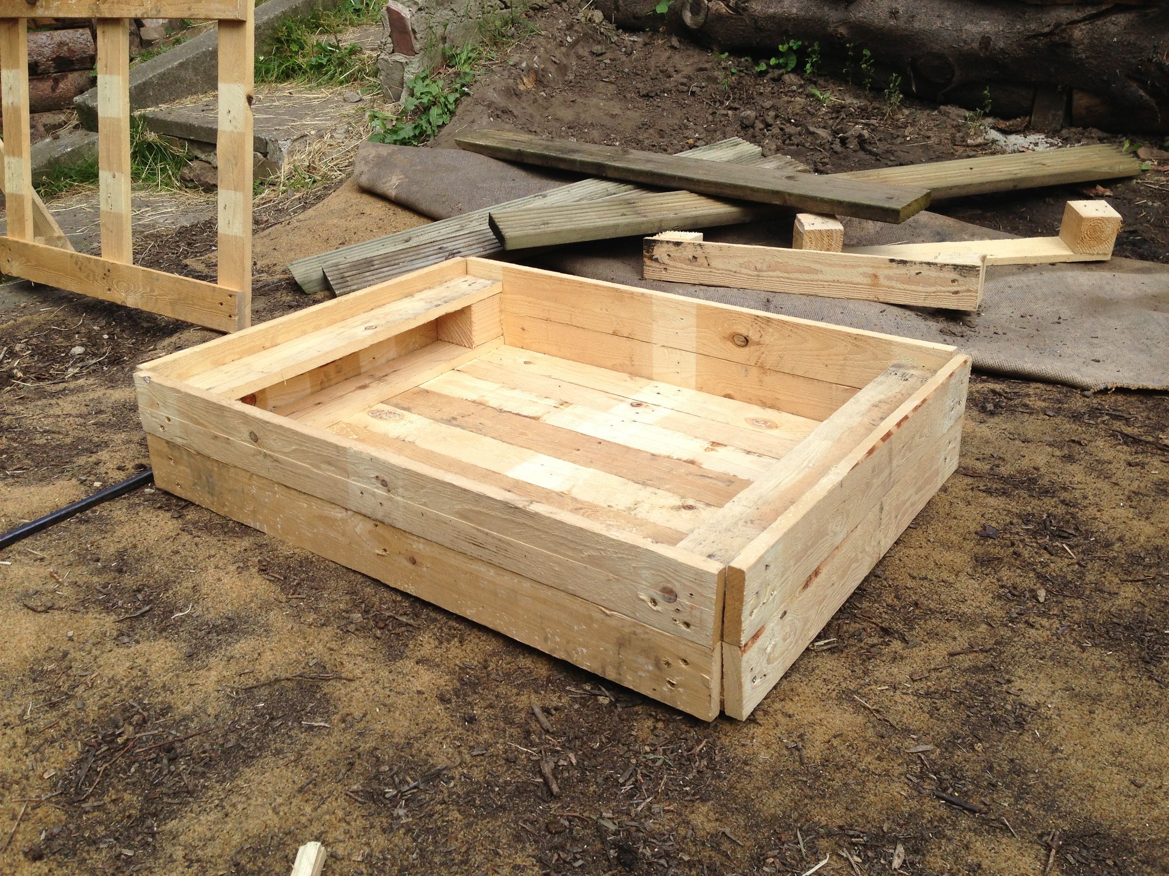 Home Made Hen Dust Bath From Pallets