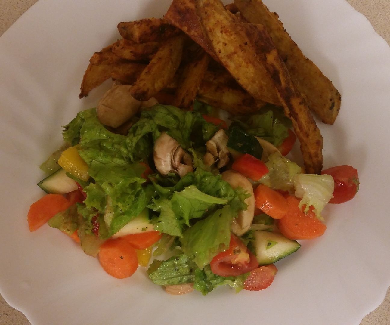 Baked Sweet Potato Fries With a  Mix Salad