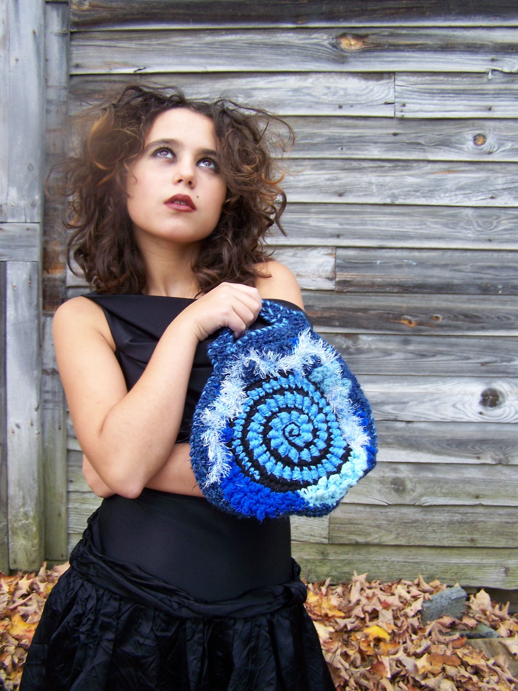 Blue Freeform Crochet Clutch