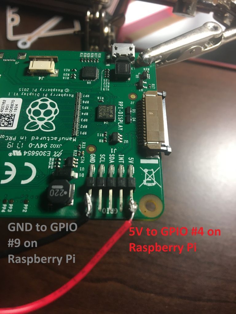 Solder 5V Power and Ground to Touchscreen Adapter Display Board