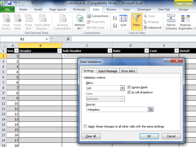 Create Custom Sublist in Excel (sublist Changes As Per Header) : 4 ...