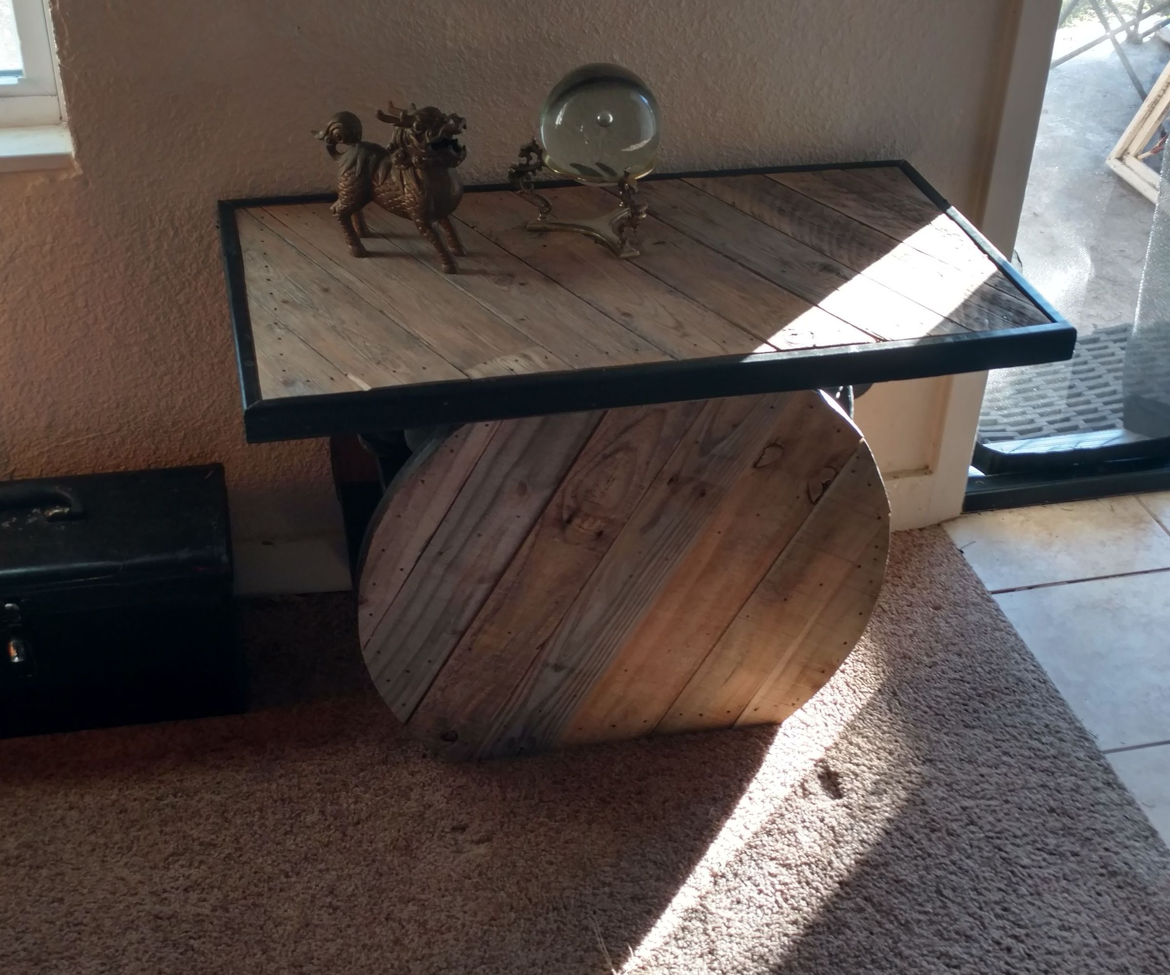 Spool Table With Shelves