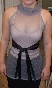 Sheer Sleeveless Turtleneck Corset Ribbon Top
