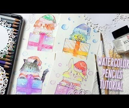 DIY CHRISTMAS CARDS WITH WATERCOLOR PENCILS TUTORIAL - KAWAII ANIMALS