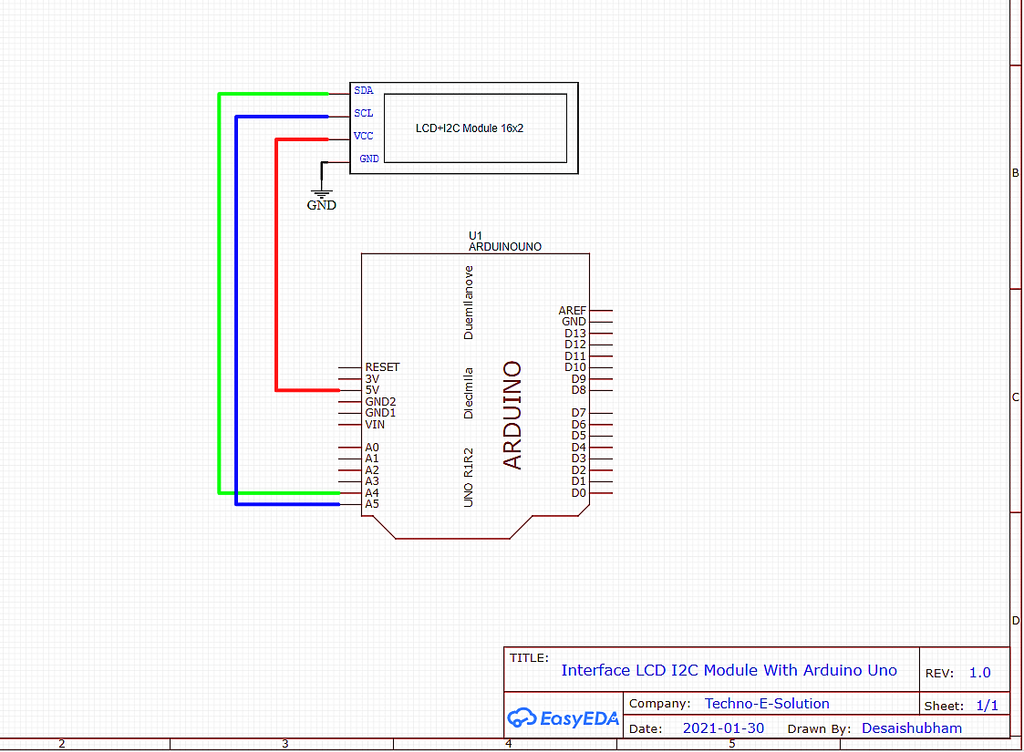 Lcd Module Interface Lcd Interface Using I2c Module With Arduino Circuits4youcom I2C