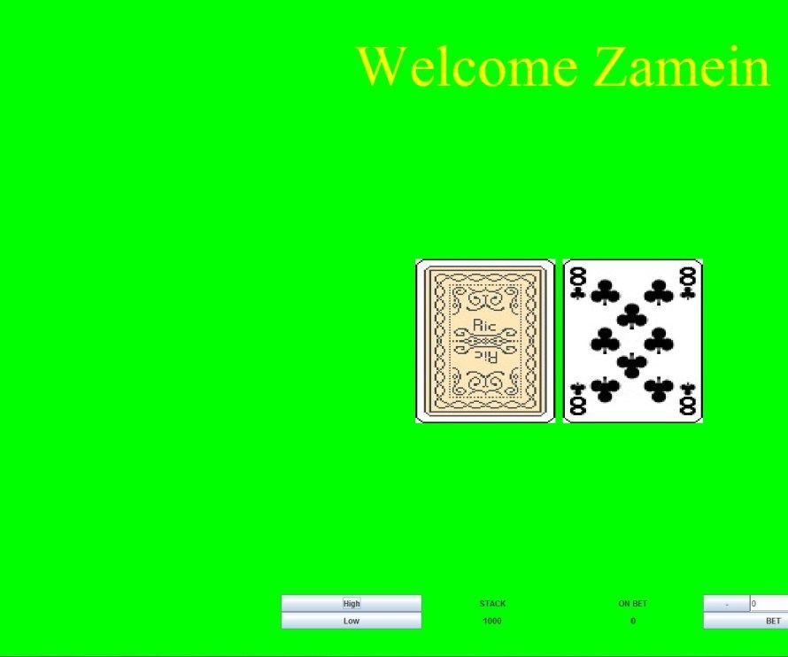 ZAMEIN’S HIGH & LOW CARD GAME