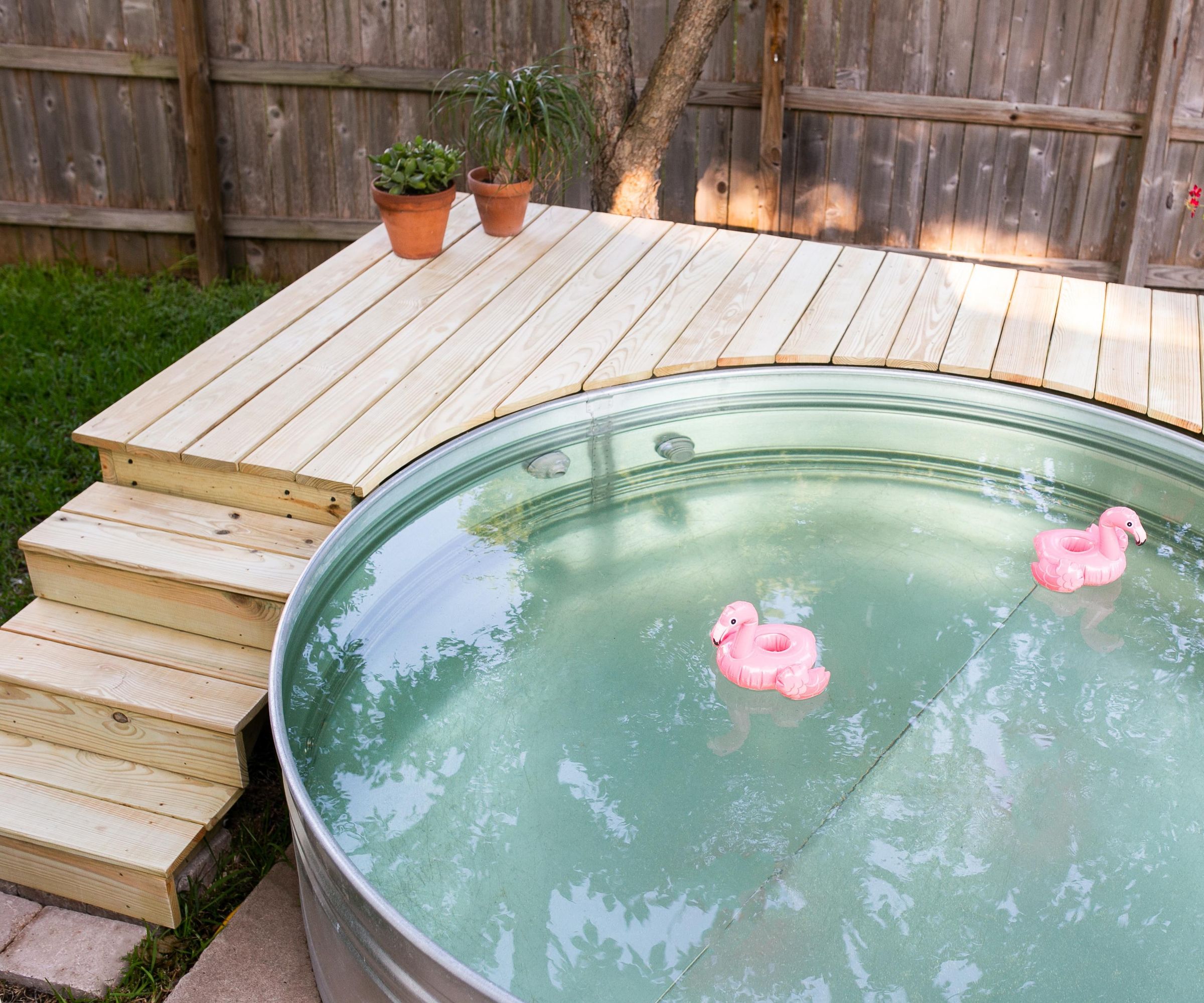 DIY Pool Deck With a Secret Hatch! How to Build a Deck for Your Stock Tank Pool