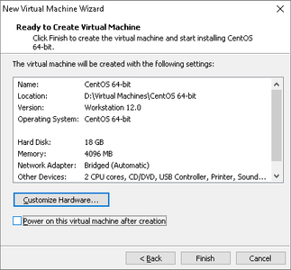Virtual Machine Hardware Configuration