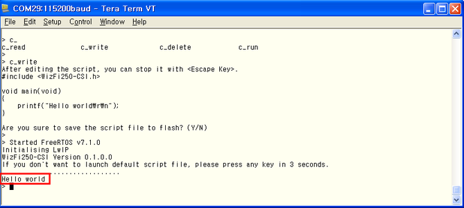 Hello World Applcaiotn Using WizFi250-CSI