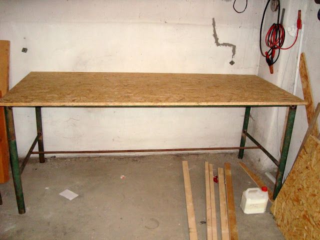 Workbench from scrap metal pipes. 