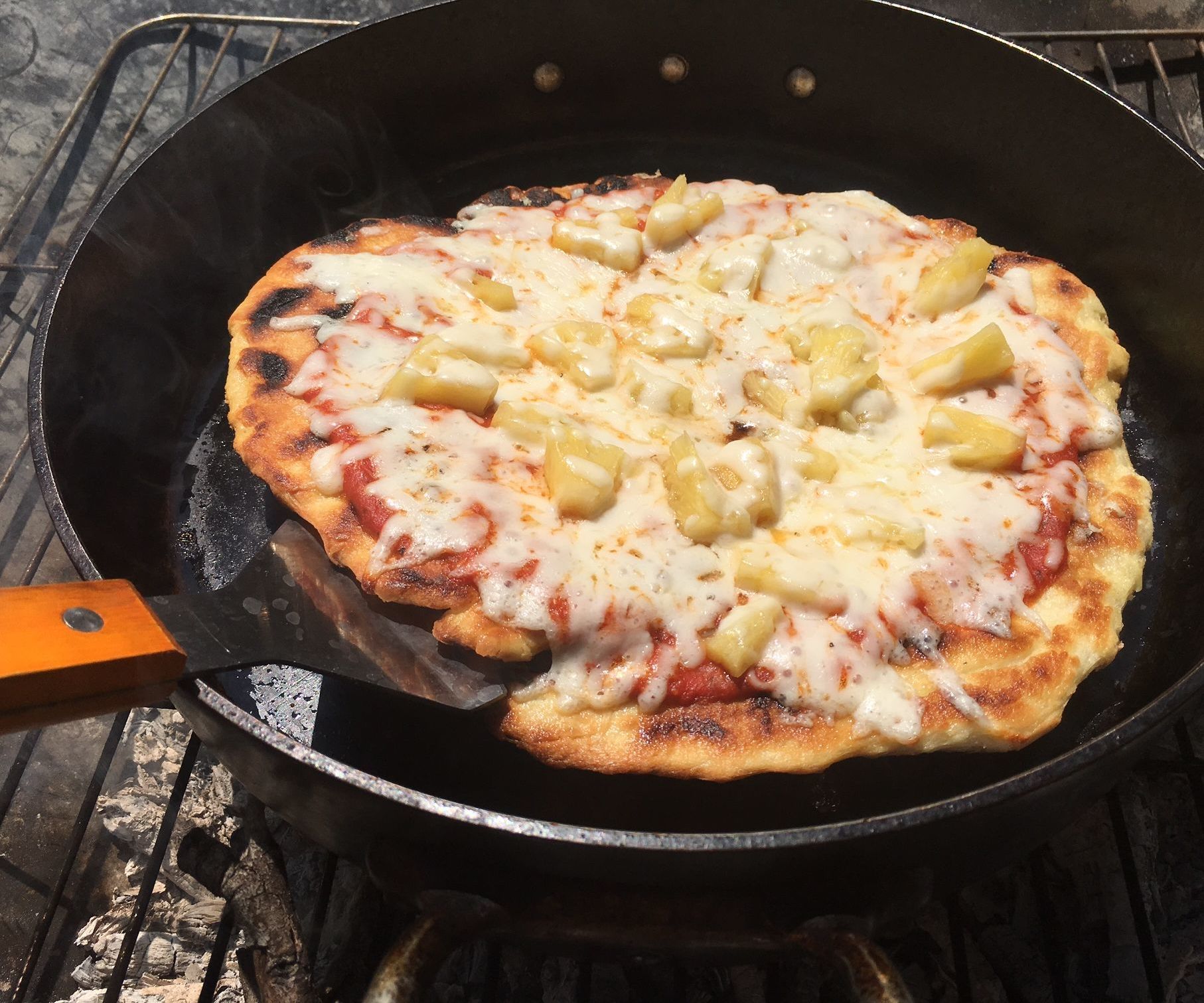 BEST EVER Cast-Iron Skillet PIZZA on the Fire-pit or Campfire!