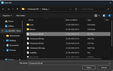 Adding the .elf on STM32CubeProgramer
