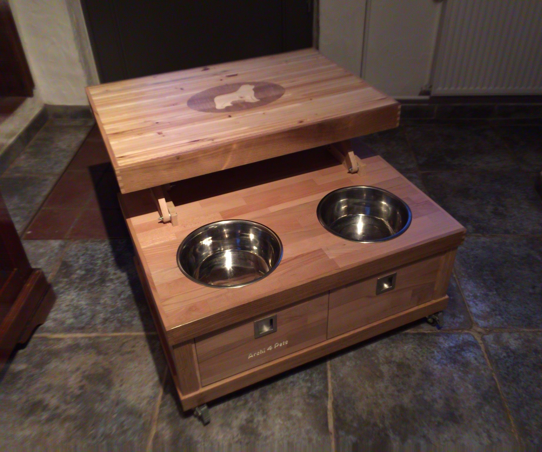 Dog Feeder Coffee Table Out of Reclaimed Wood
