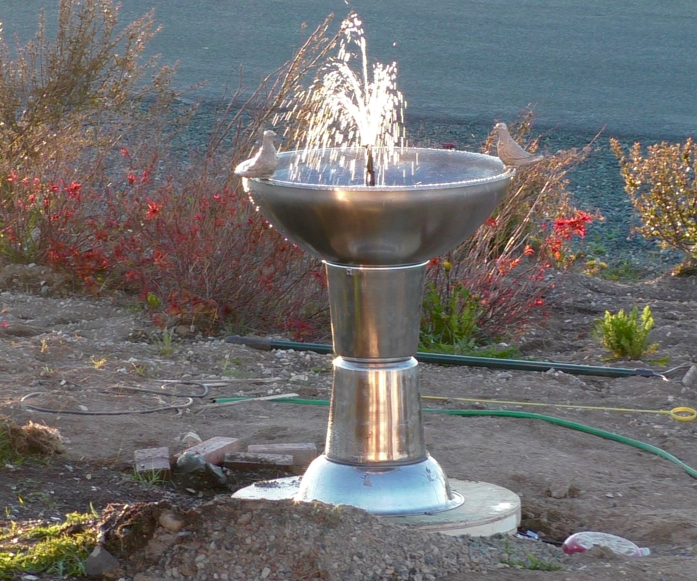 Fountain From Buckets and Bowls With Automatic Water Resupply