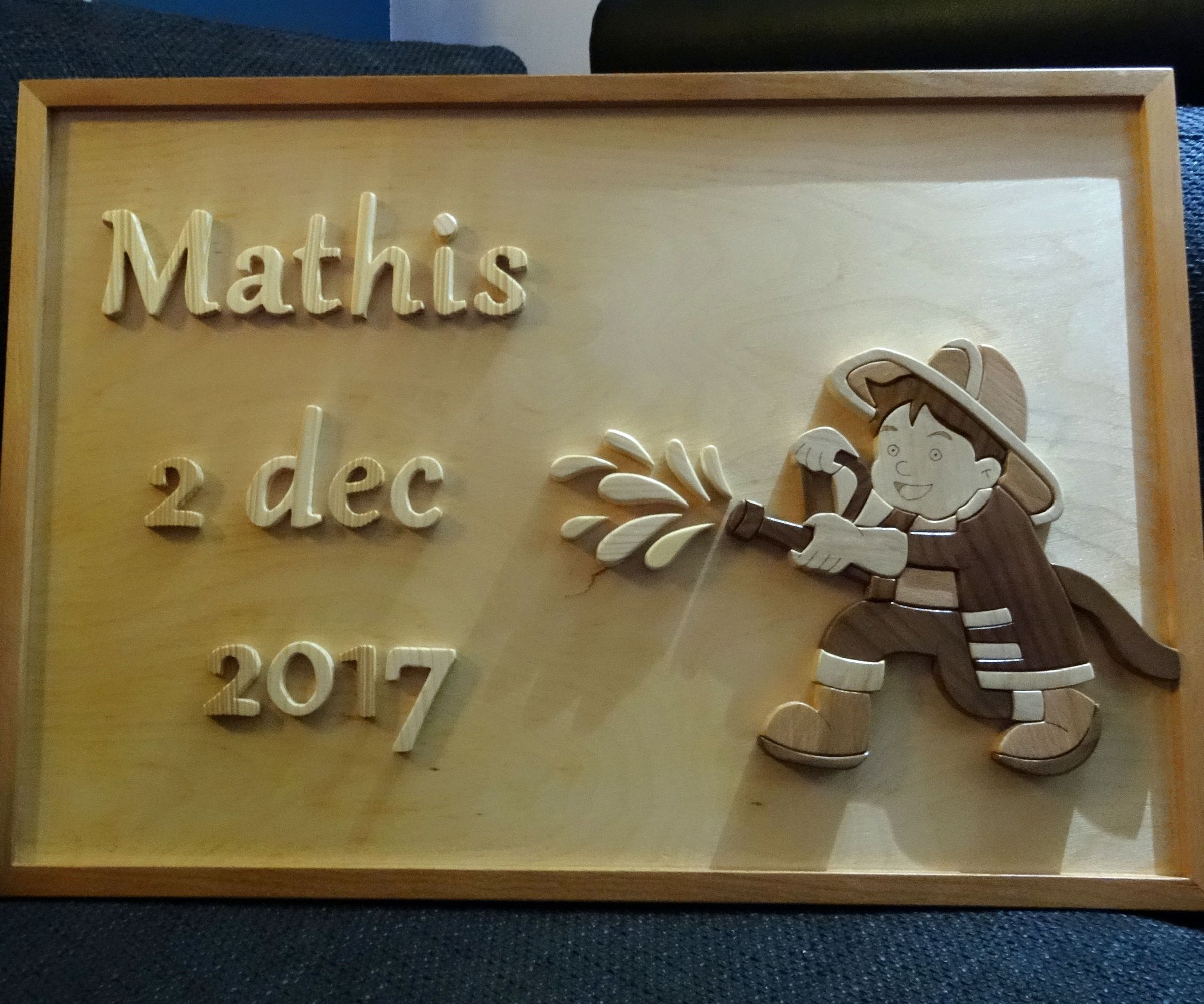 Baby Shower Gift - Wooden Intarsia Firefighter