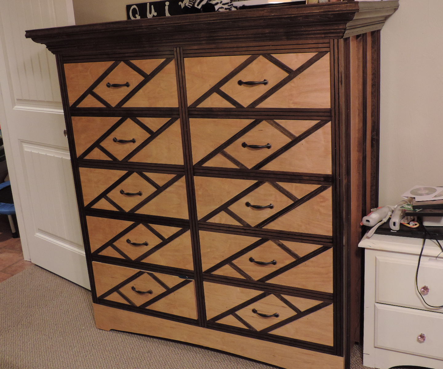 10 Drawer Dresser With Hidden Drawers and Crown Molding Hidden Storage