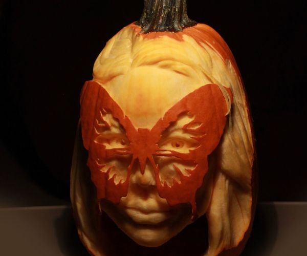 Carving a Butterfly Masquerade Pumpkin