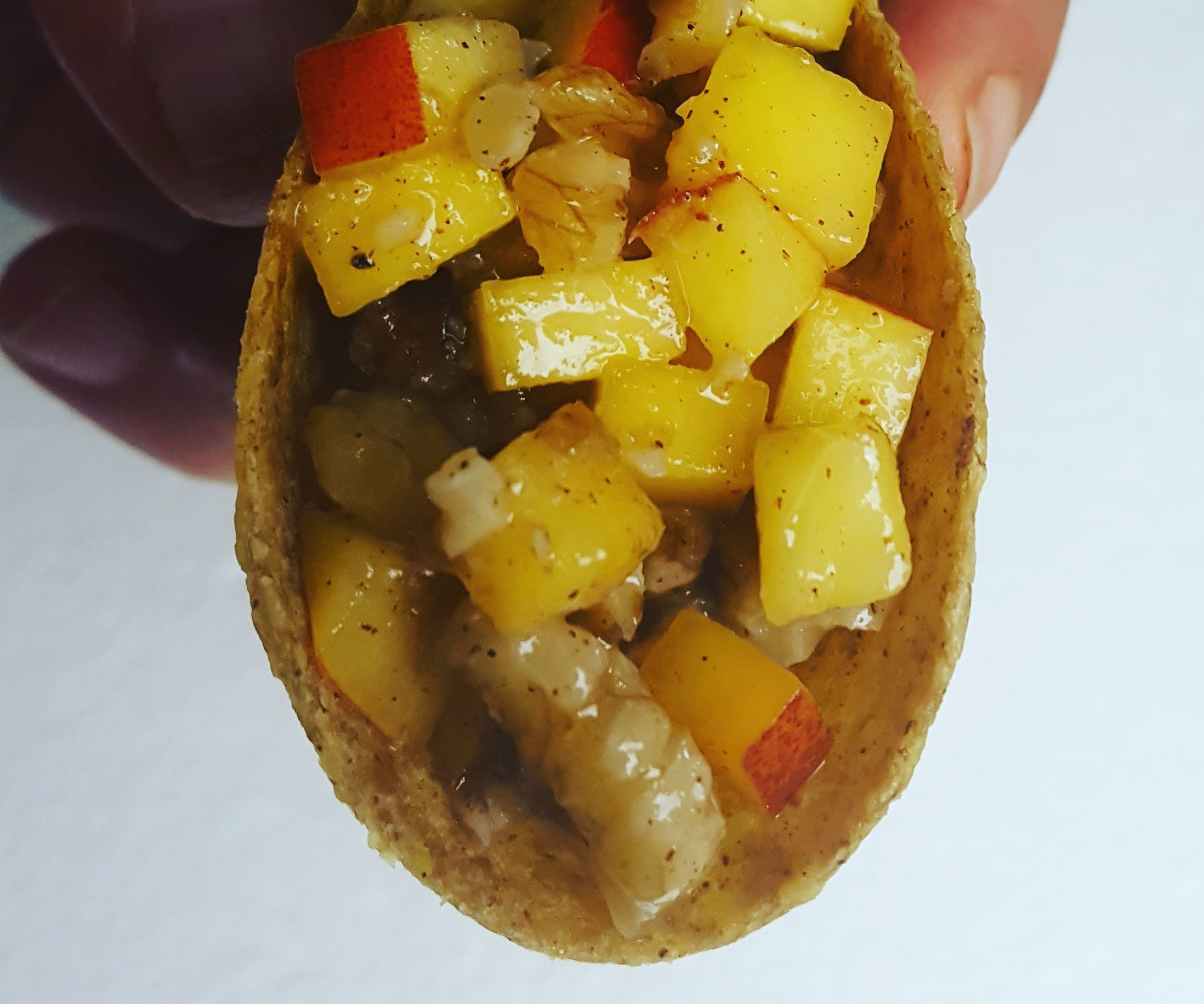 Raw Coconut Taco Shells With Nectarine Walnut Filling