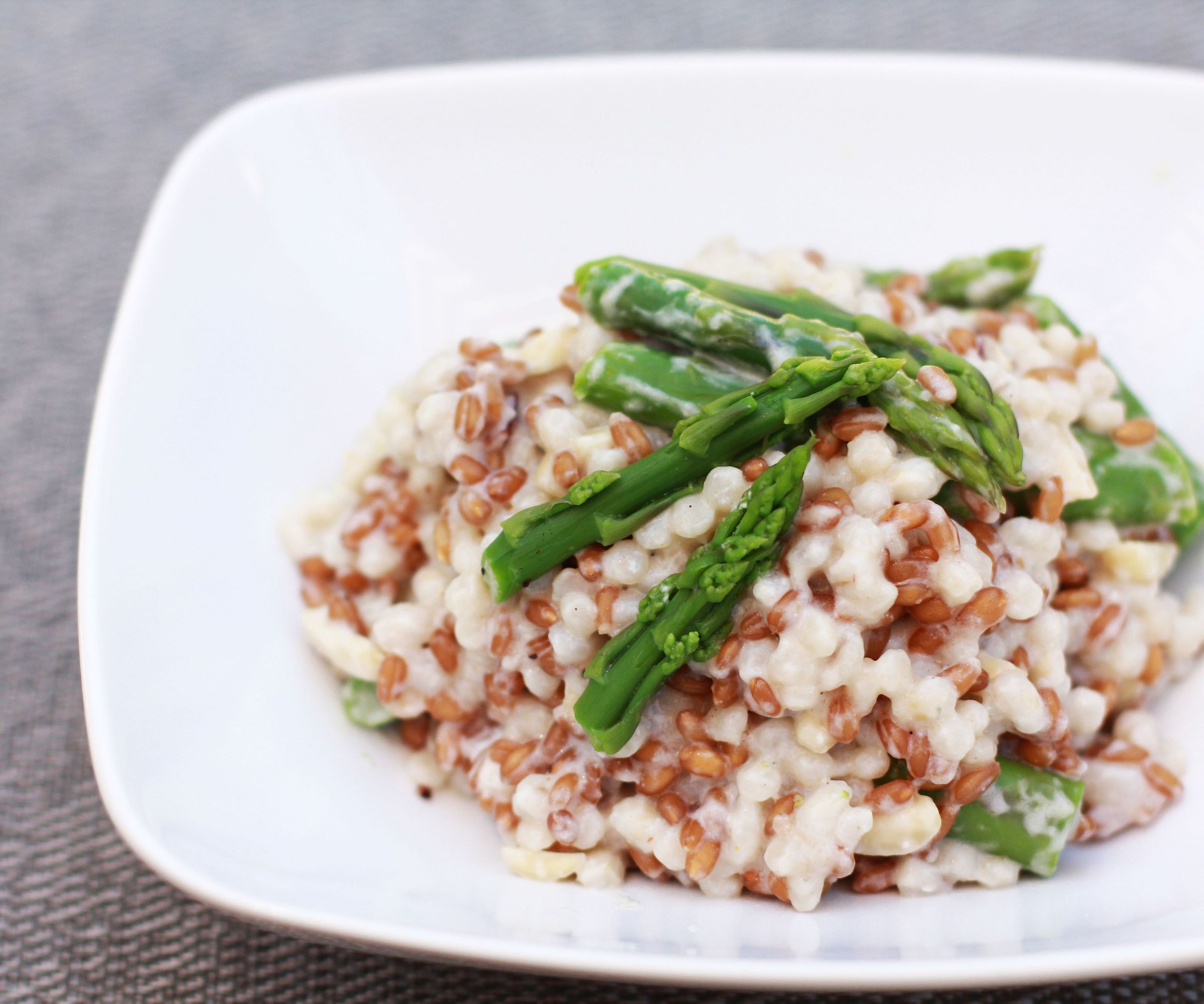 Wheat Berries, Barley, and Israeli Couscous With Asparagus and Bleu Cheese