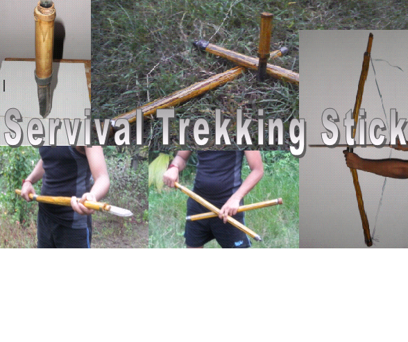 Survival  Trekking Stick+Knife+Spear+Bow+Fishing Rod & Compass